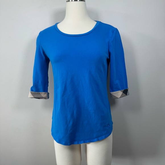Burberry Tops - Burberry Brit London England Blue 3/4 sleeve Tee with Nova Check Cuffs Small